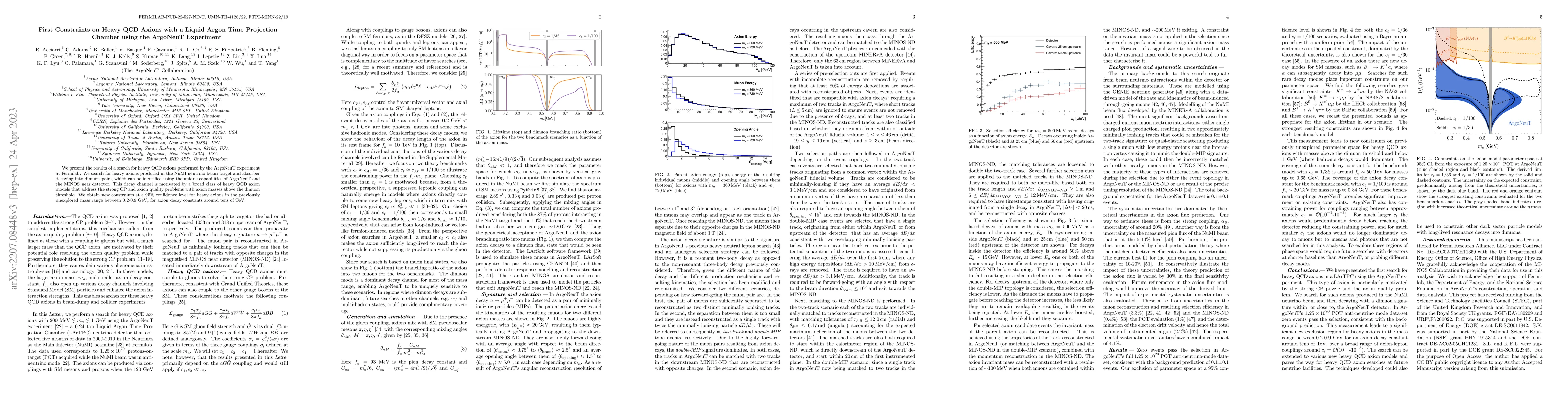 Thumbnail for First Constraints on Heavy QCD Axions with a Liquid Argon Time
  Projection Chamber using the ArgoNeuT Experiment