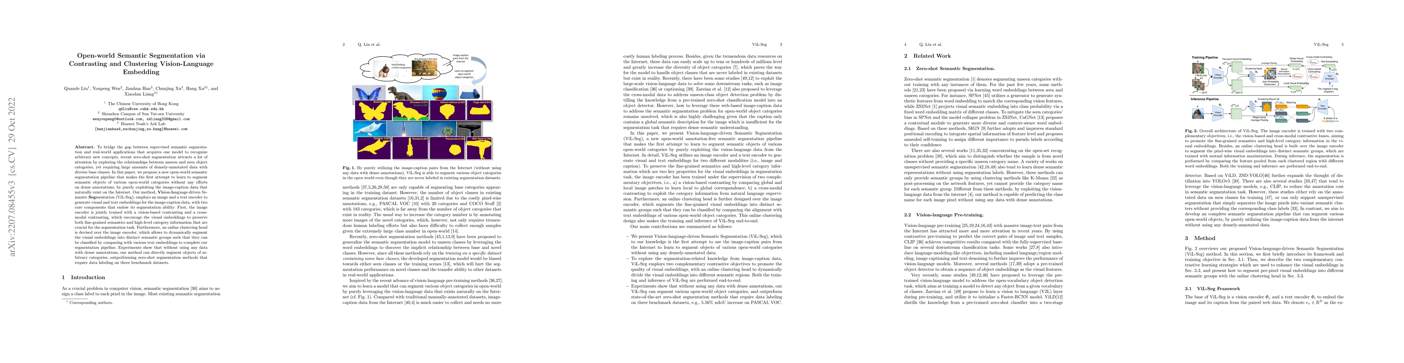 Thumbnail for Open-world Semantic Segmentation via Contrasting and Clustering
  Vision-Language Embedding