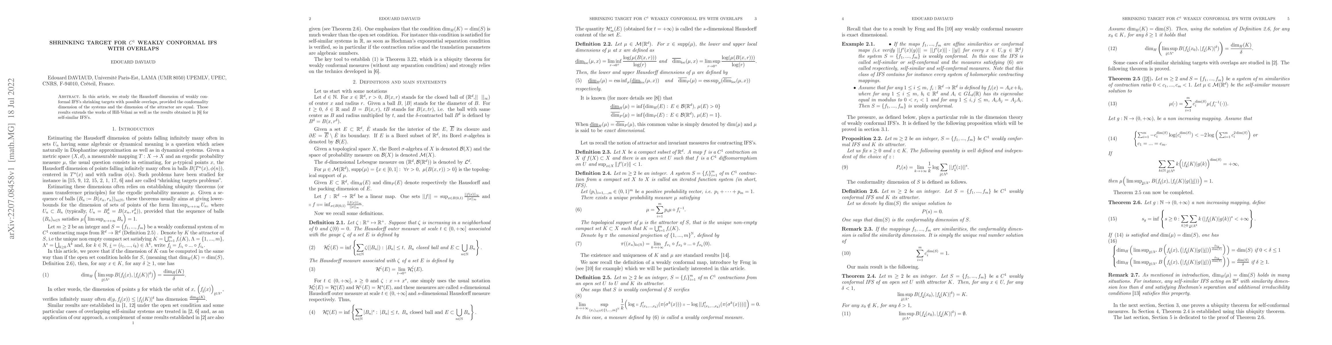 Thumbnail for Shrinking target for $C^1$ weakly conformal IFS with overlaps