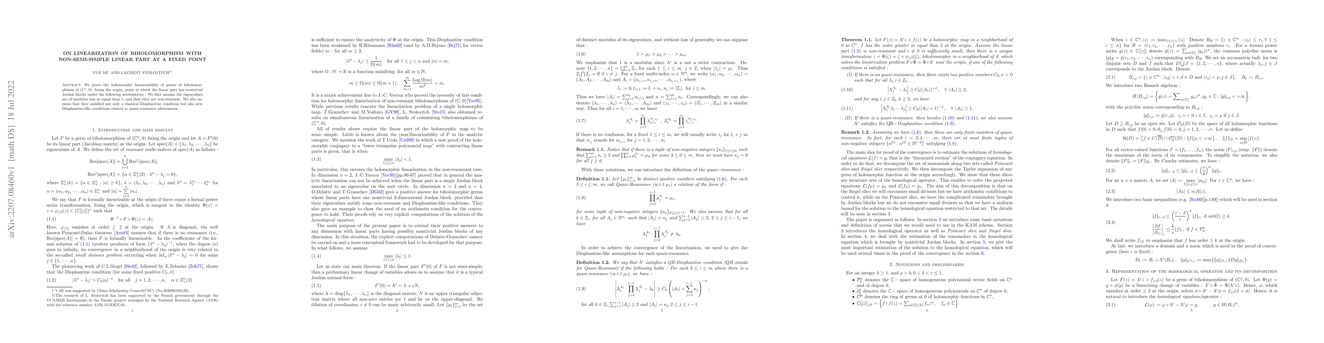 Thumbnail for On linearization of biholomorphism with non-semi-simple linear part at a
  fixed point