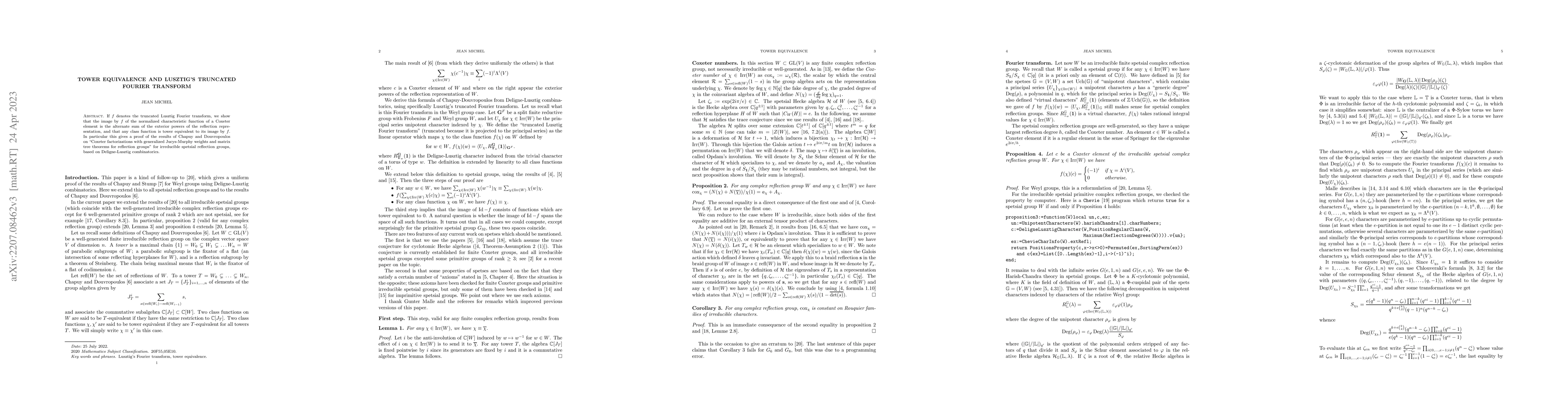 Thumbnail for Tower equivalence and Lusztig's truncated Fourier transform