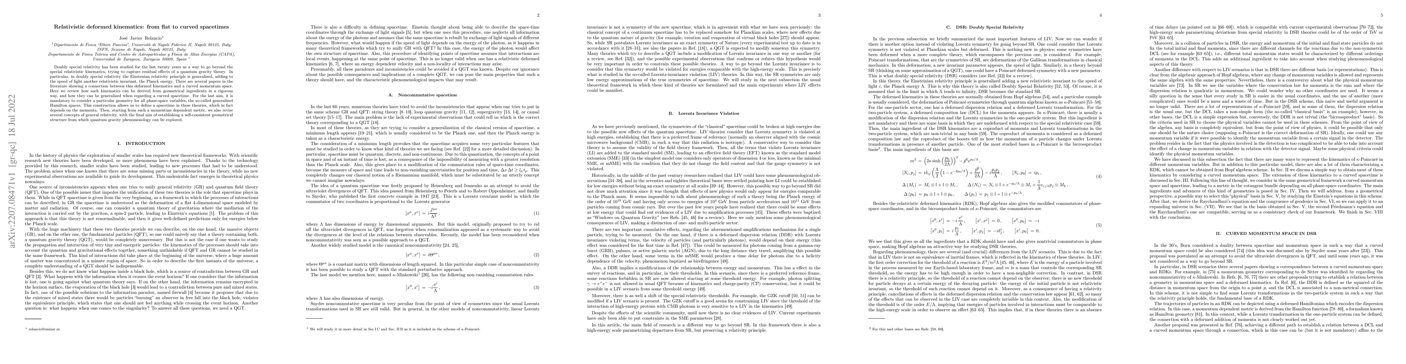 Thumbnail for Relativistic deformed kinematics: from flat to curved spacetimes