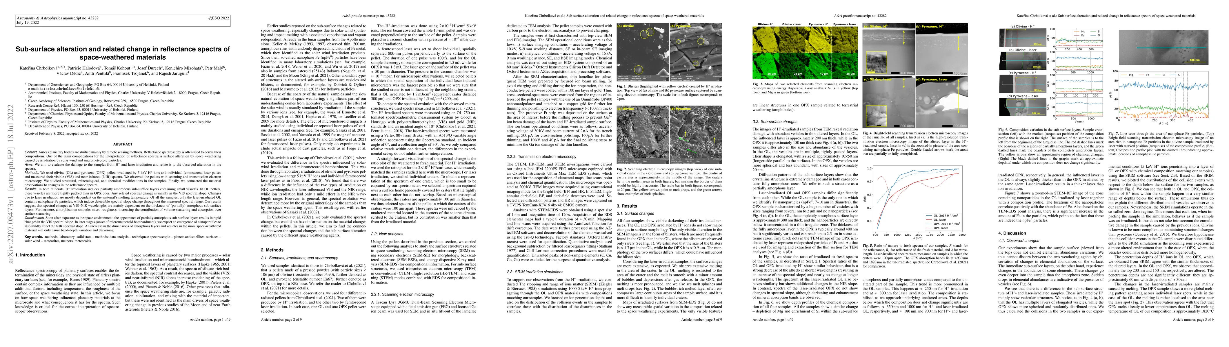 Thumbnail for Sub-surface alteration and related change in reflectance spectra of
  space-weathered materials