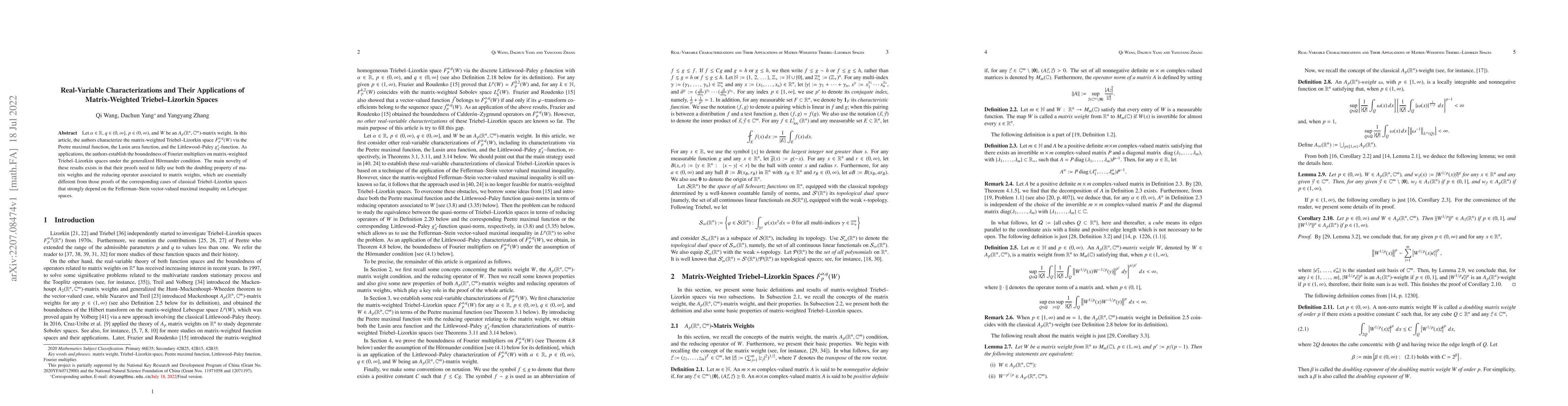 Thumbnail for Real-Variable Characterizations and Their Applications of
  Matrix-Weighted Triebel--Lizorkin Spaces