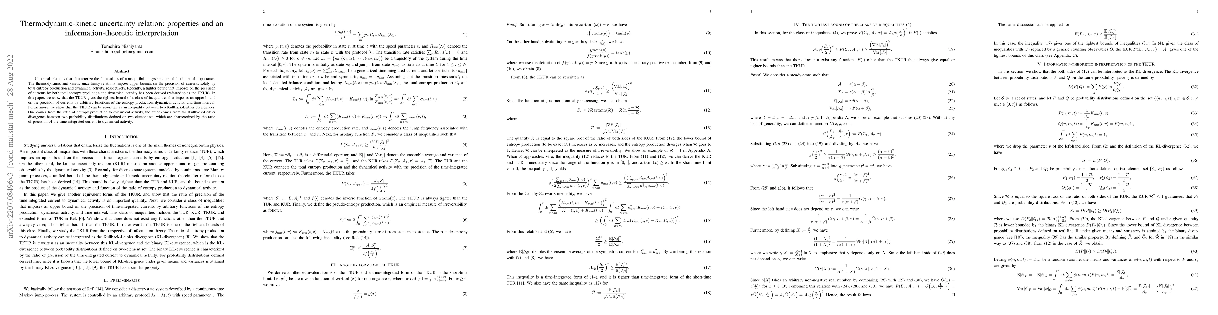 Thumbnail for Thermodynamic-kinetic uncertainty relation: properties and an
  information-theoretic interpretation