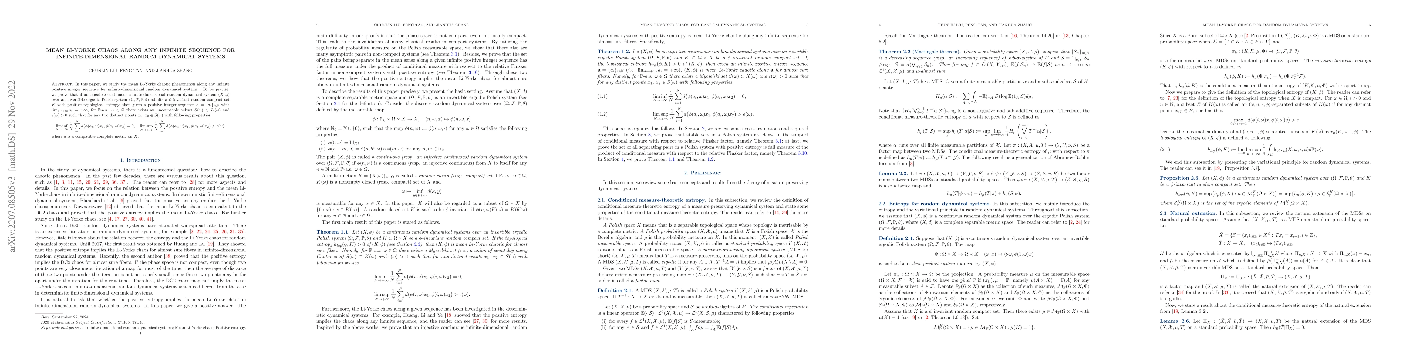 Thumbnail for Mean Li-Yorke chaos along any infinite sequence for infinite-dimensional
  random dynamical systems