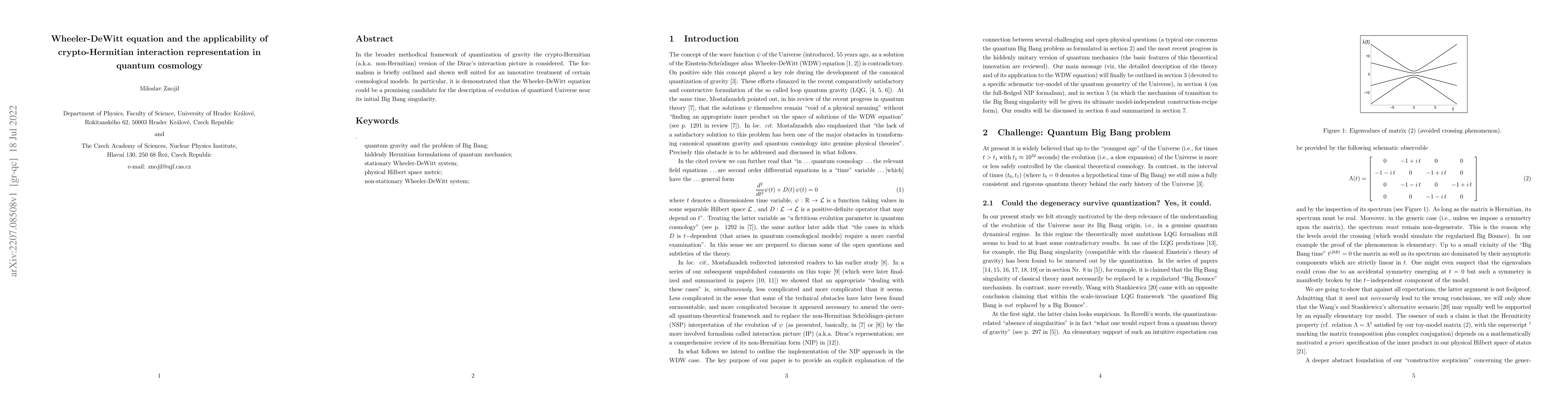 Thumbnail for Wheeler-DeWitt equation and the applicability of crypto-Hermitian
  interaction representation in quantum cosmology