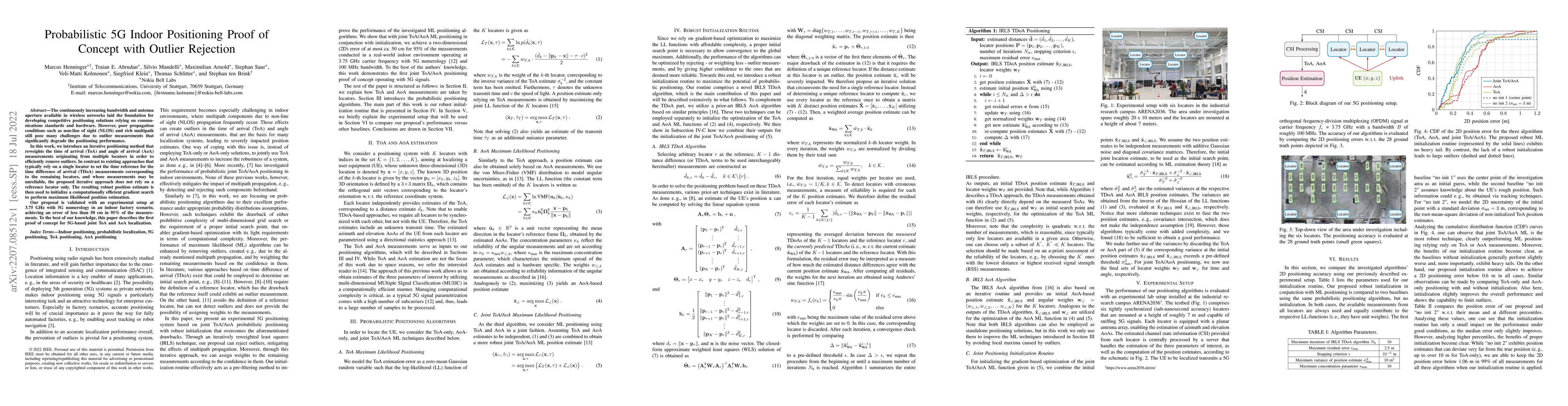 Thumbnail for Probabilistic 5G Indoor Positioning Proof of Concept with Outlier
  Rejection