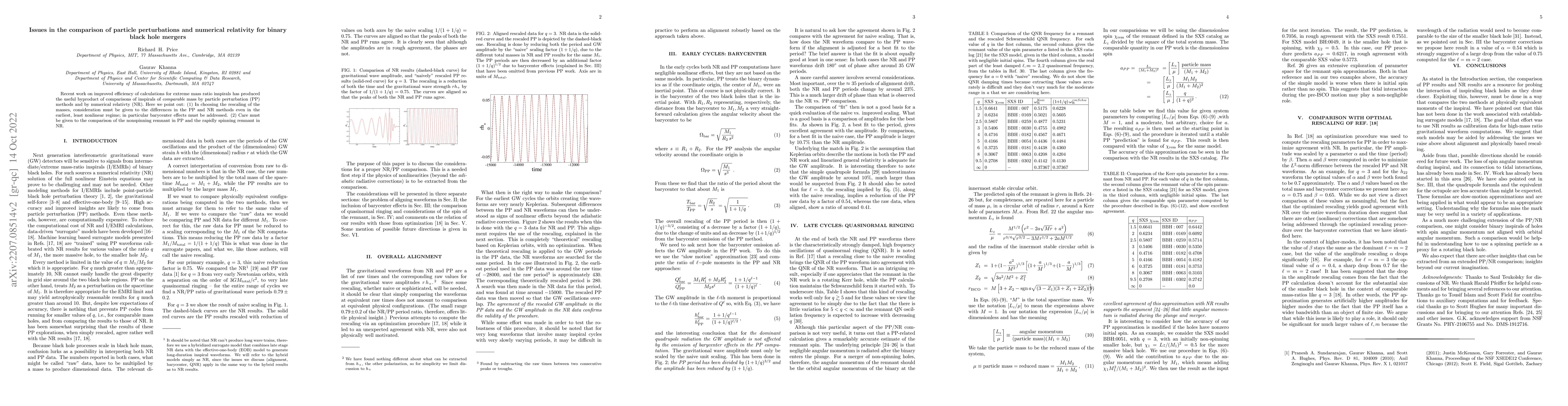 Thumbnail for Issues in the comparison of particle perturbations and numerical
  relativity for binary black hole mergers