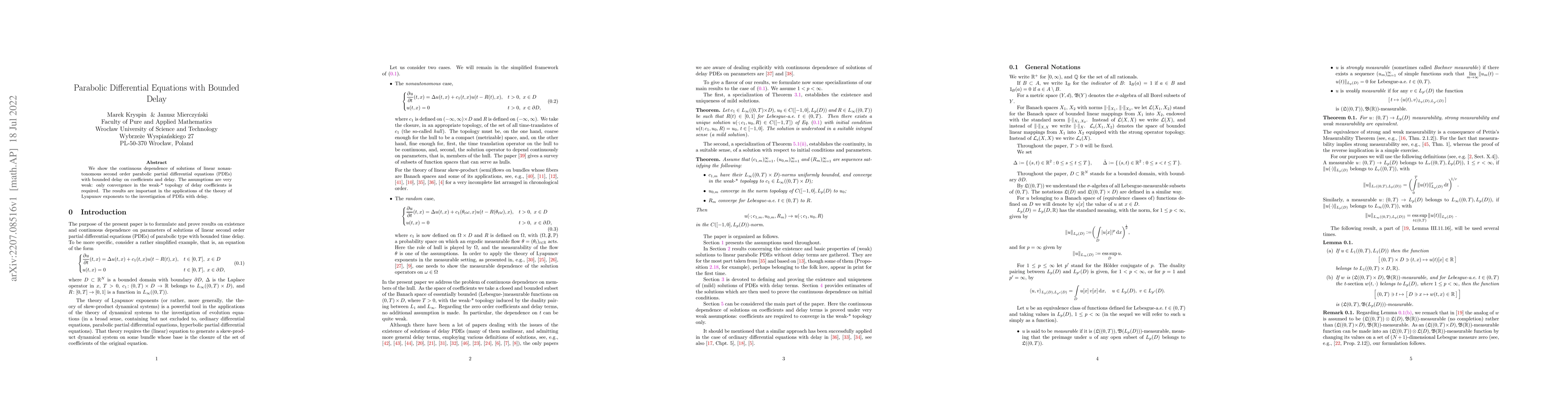 Thumbnail for Parabolic Differential Equations with Bounded Delay