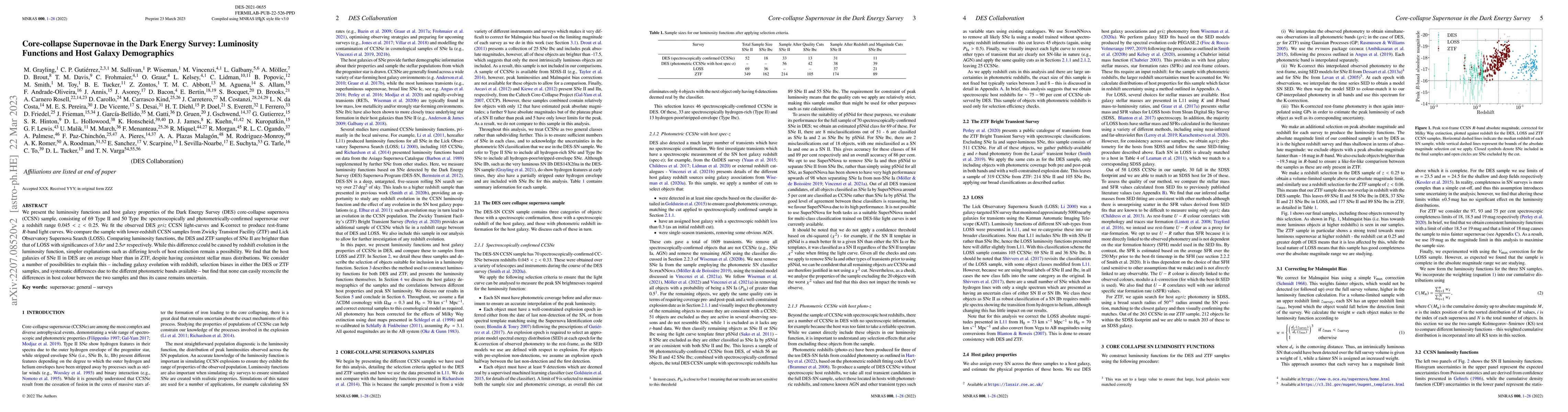 Thumbnail for Core-collapse Supernovae in the Dark Energy Survey: Luminosity Functions
  and Host Galaxy Demographics