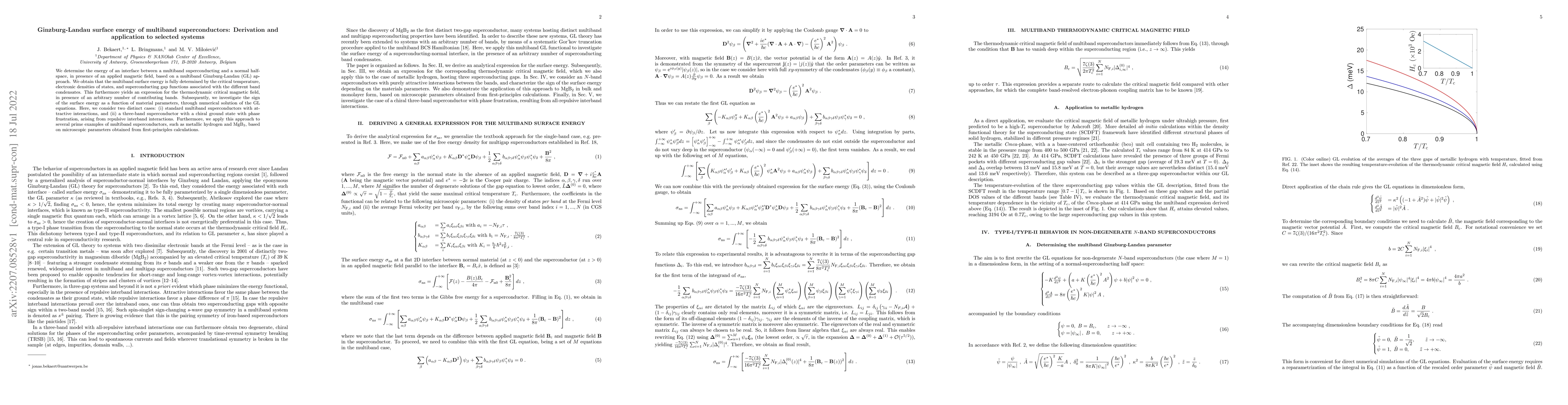 Thumbnail for Ginzburg-Landau surface energy of multiband superconductors: Derivation
  and application to selected systems