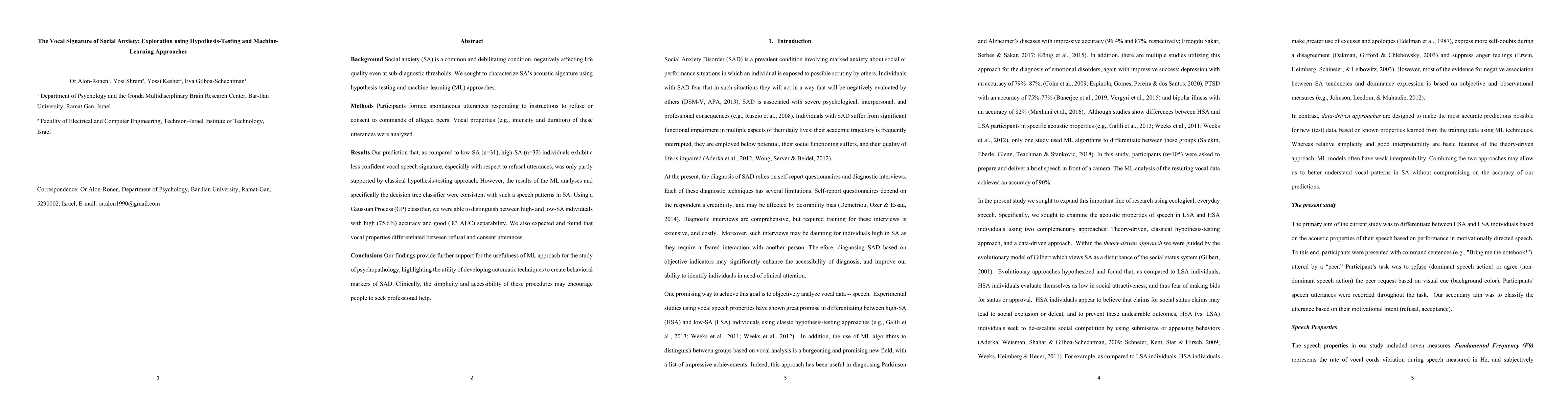 Thumbnail for The Vocal Signature of Social Anxiety: Exploration using
  Hypothesis-Testing and Machine-Learning Approaches