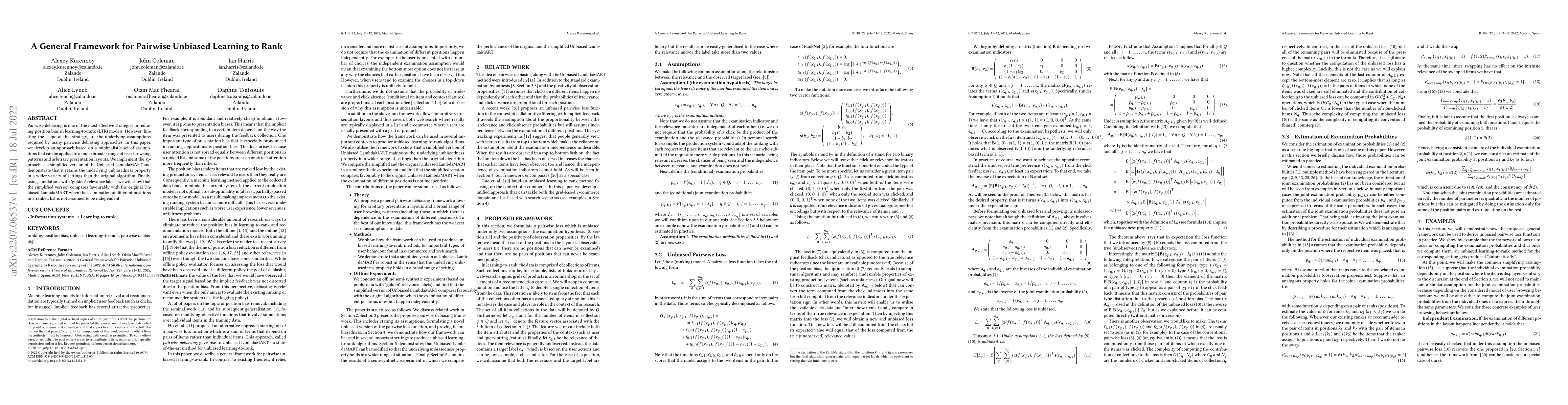 Thumbnail for A General Framework for Pairwise Unbiased Learning to Rank