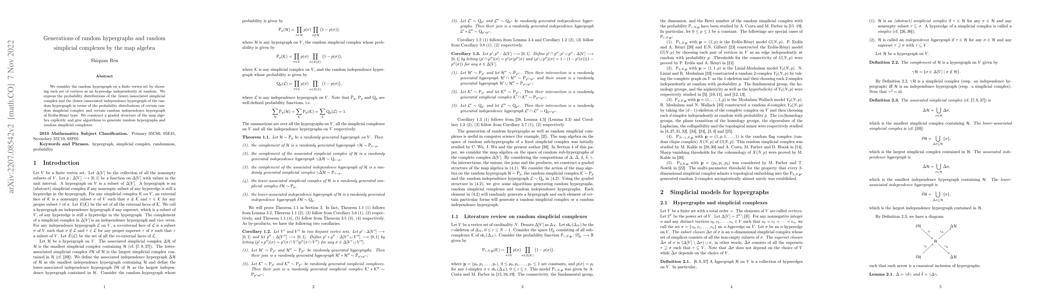 Thumbnail for Generations of random hypergraphs and random simplicial complexes by the
  map algebra