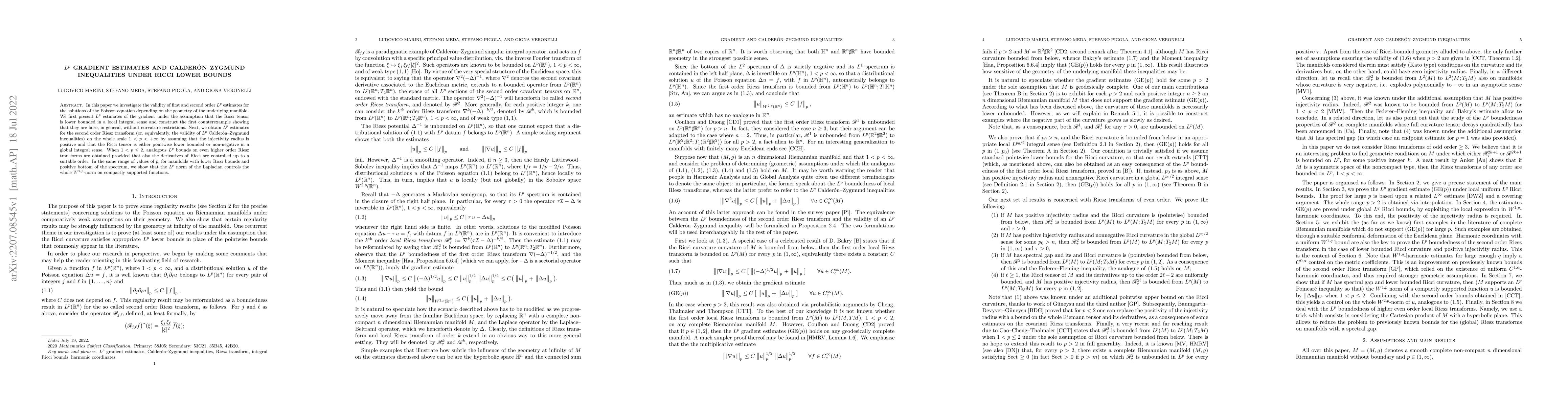 Thumbnail for $L^{p}$ gradient estimates and Calder\'on--Zygmund inequalities under
  Ricci lower bounds