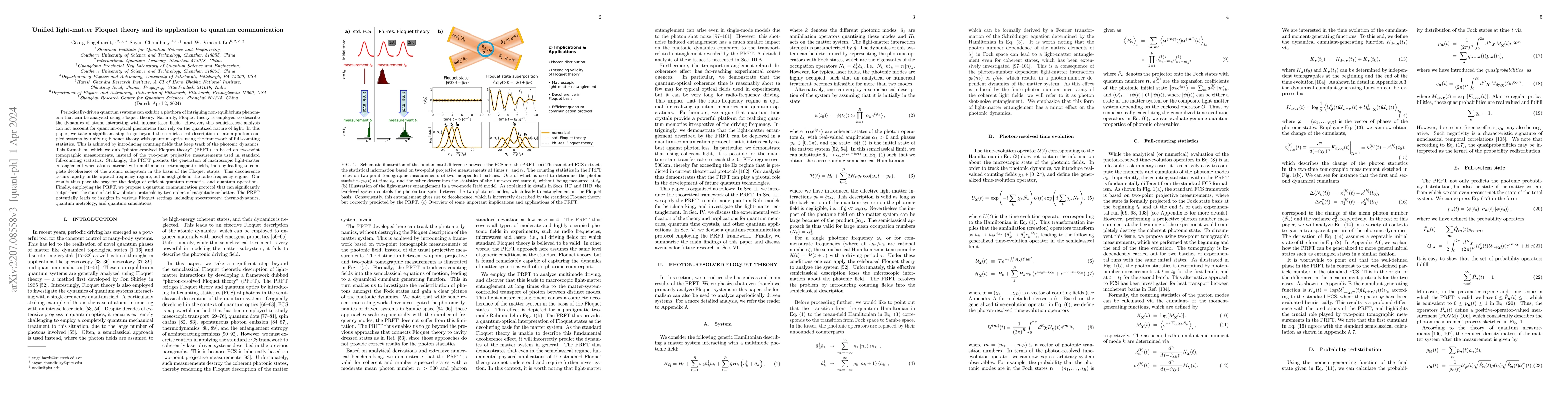 Thumbnail for Unified Light-Matter Floquet Theory and its Application to Quantum
  Communication