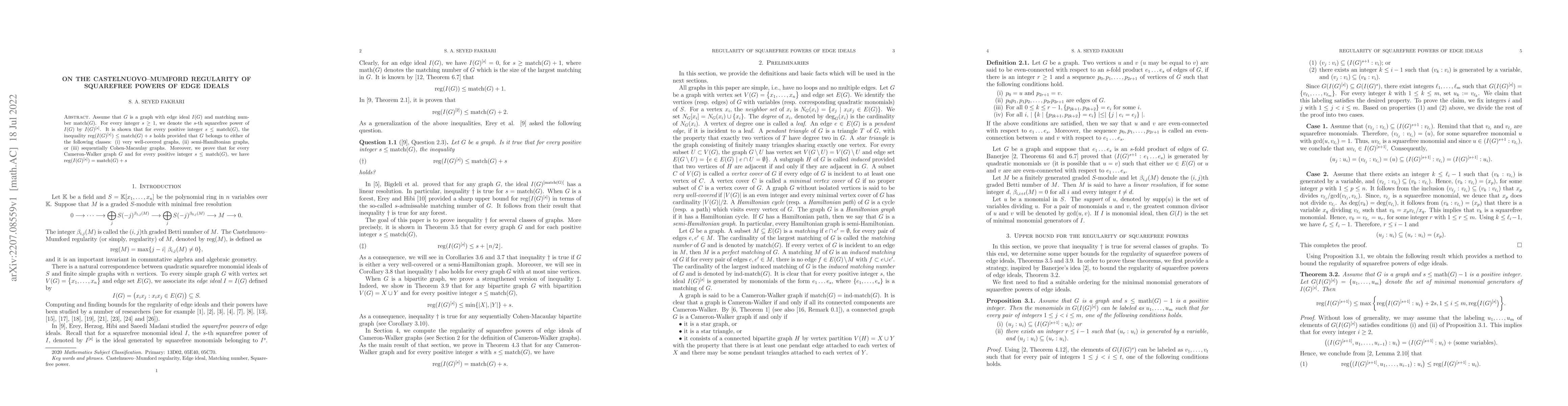 Thumbnail for On the Castelnuovo-Mumford regularity of squarefree powers of edge
  ideals