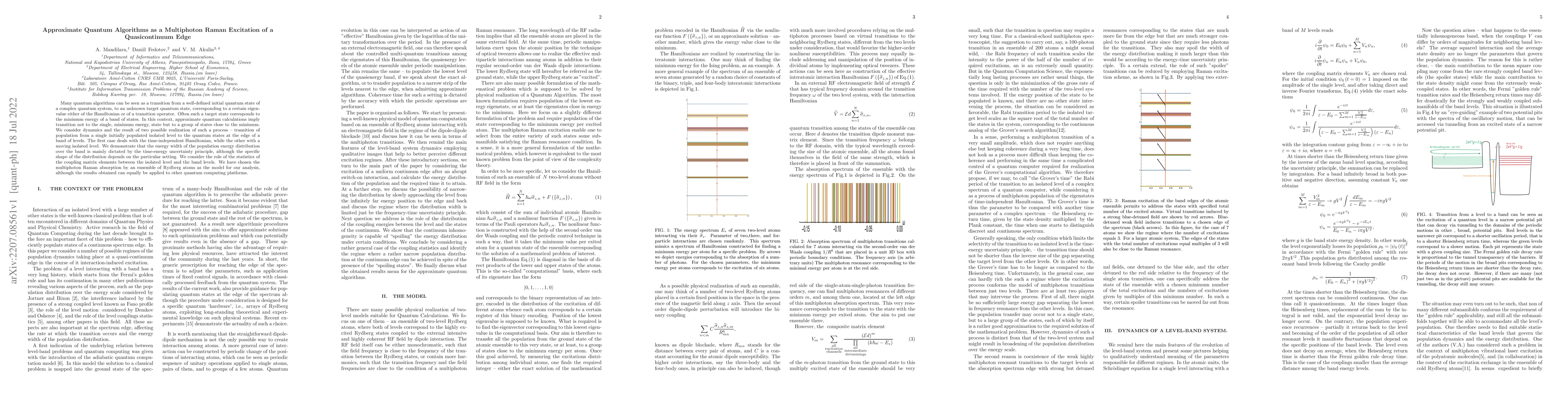 Thumbnail for Approximate Quantum Algorithms as a Multiphoton Raman Excitation of a
  Quasicontinuum Edge