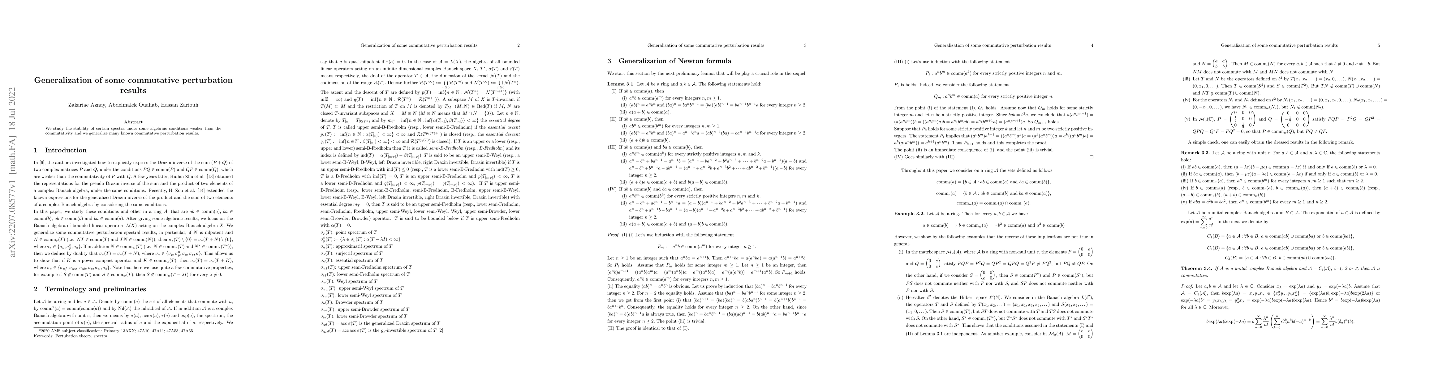 Thumbnail for Generalization of some commutative perturbation results