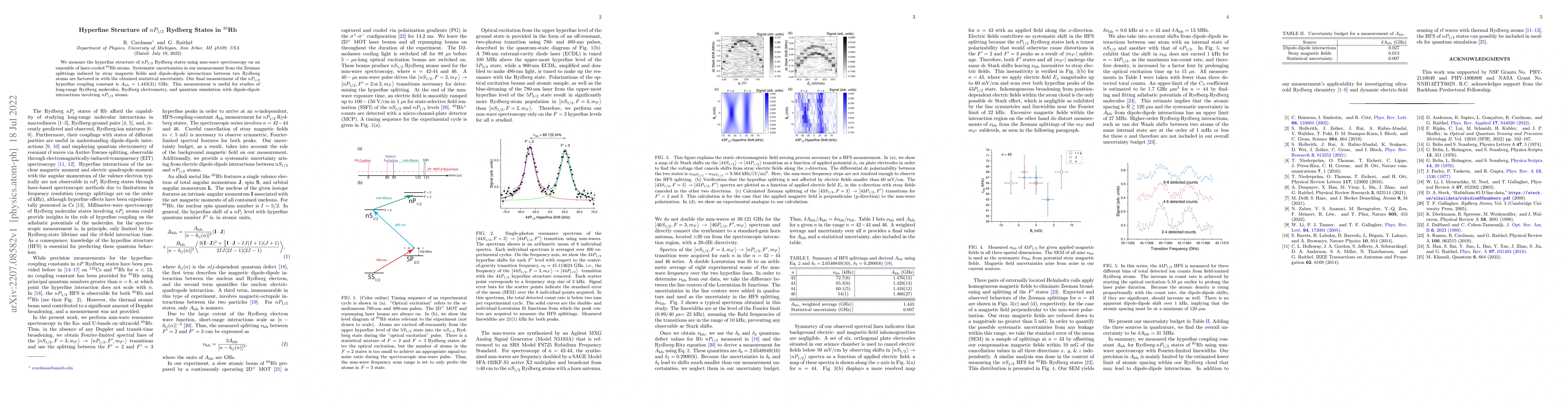 Thumbnail for Hyperfine Structure of $nP_{1/2}$ Rydberg States in $^{85}$Rb