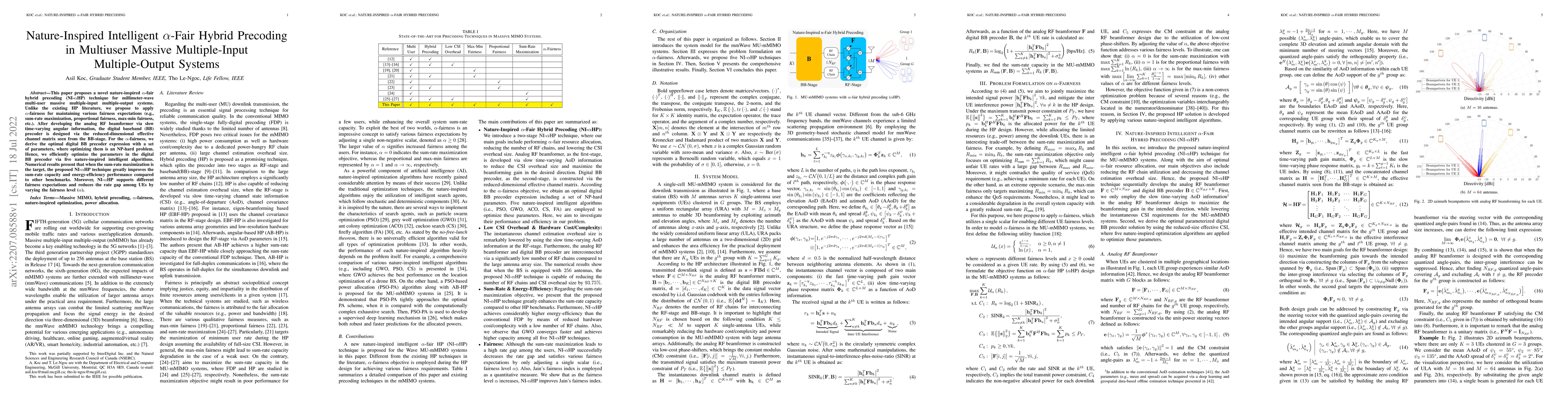 Thumbnail for Nature-Inspired Intelligent {\alpha}-Fair Hybrid Precoding in Multiuser
  Massive Multiple-Input Multiple-Output Systems