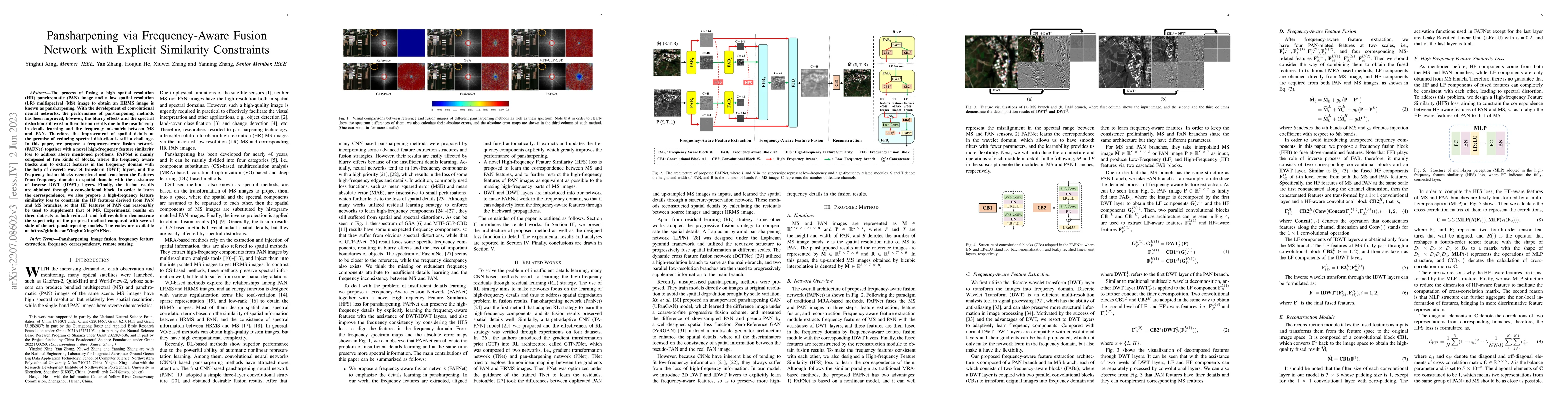 Thumbnail for Pansharpening via Frequency-Aware Fusion Network with Explicit
  Similarity Constraints