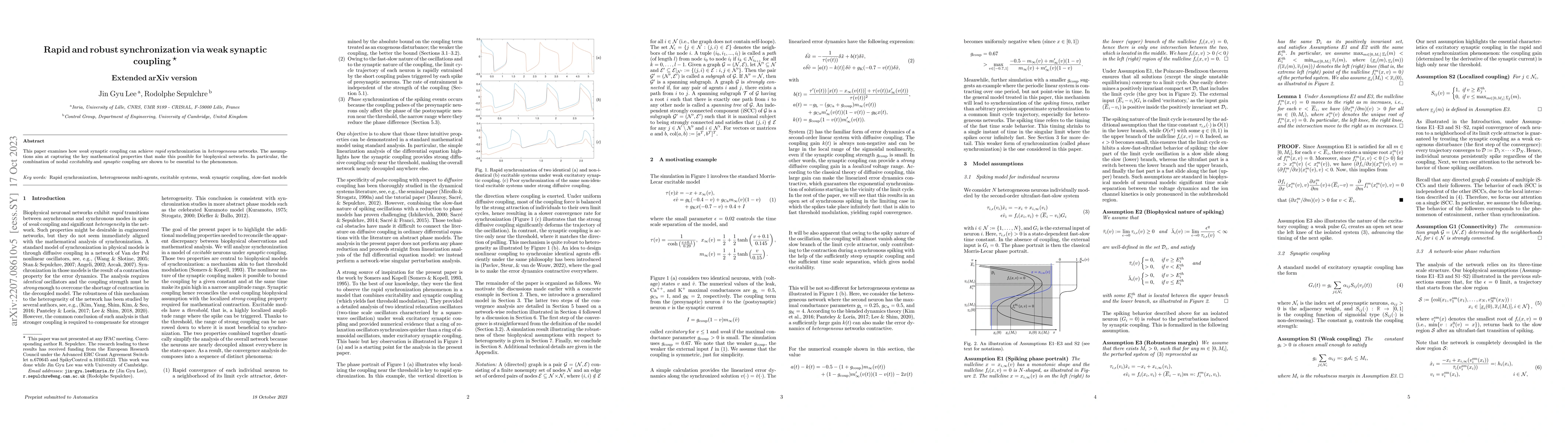 Thumbnail for Rapid and robust synchronization via weak synaptic coupling Extended
  arXiv version