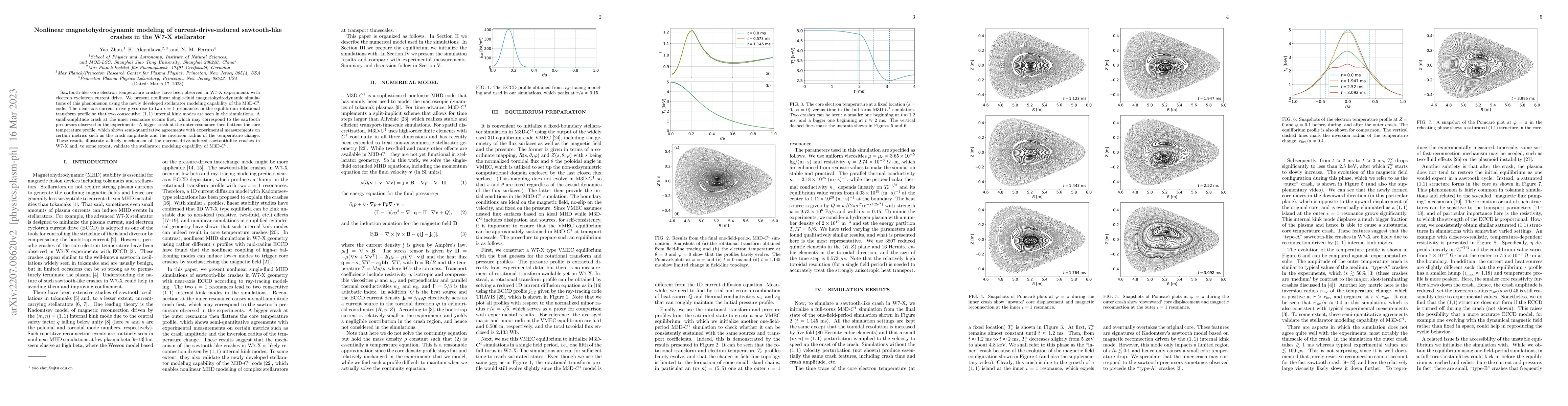 Thumbnail for Nonlinear magnetohydrodynamic modeling of current-drive-induced
  sawtooth-like crashes in the W7-X stellarator