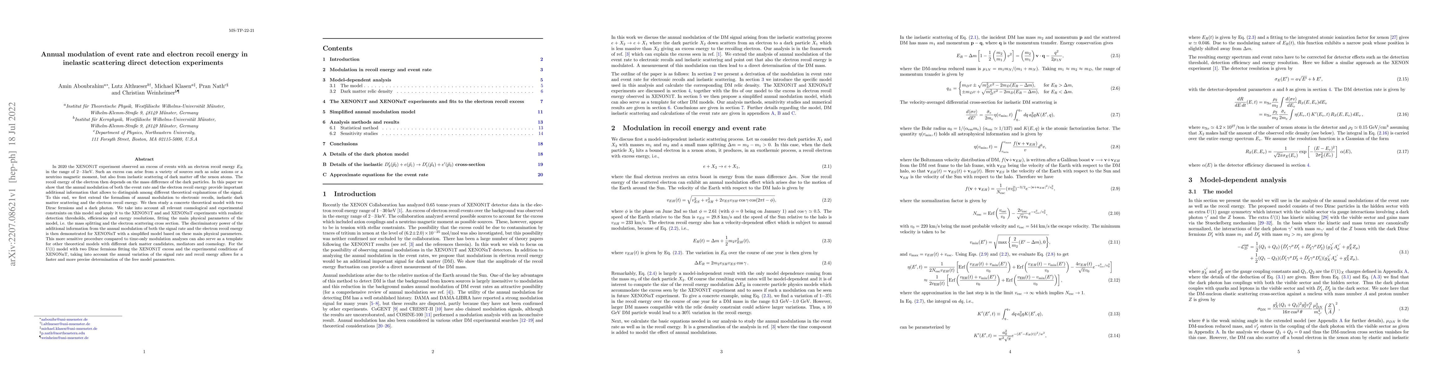 Thumbnail for Annual modulation of event rate and electron recoil energy in inelastic
  scattering direct detection experiments