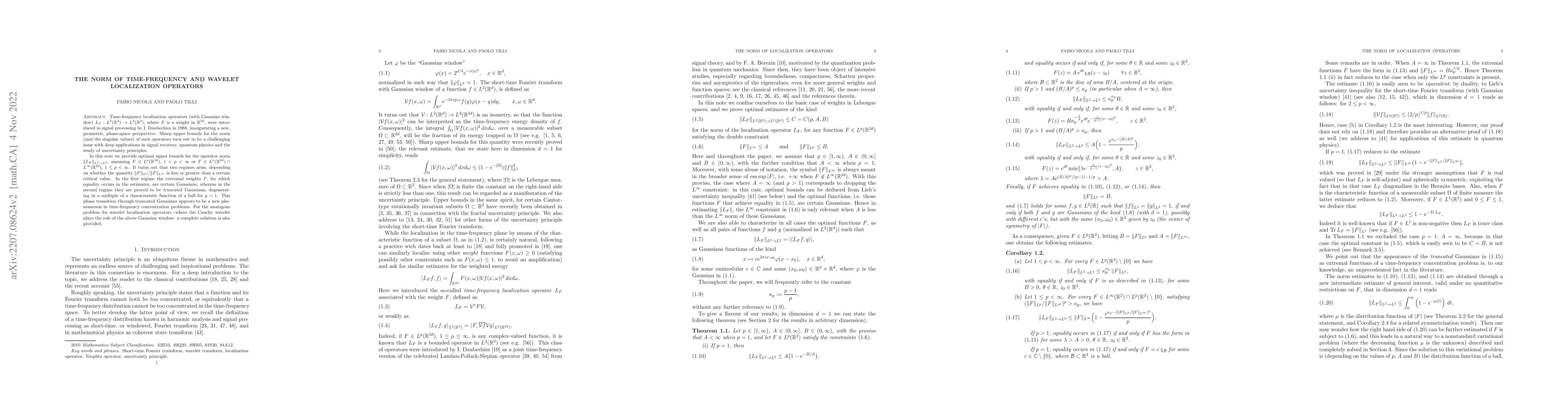 Thumbnail for The norm of time-frequency and wavelet localization operators