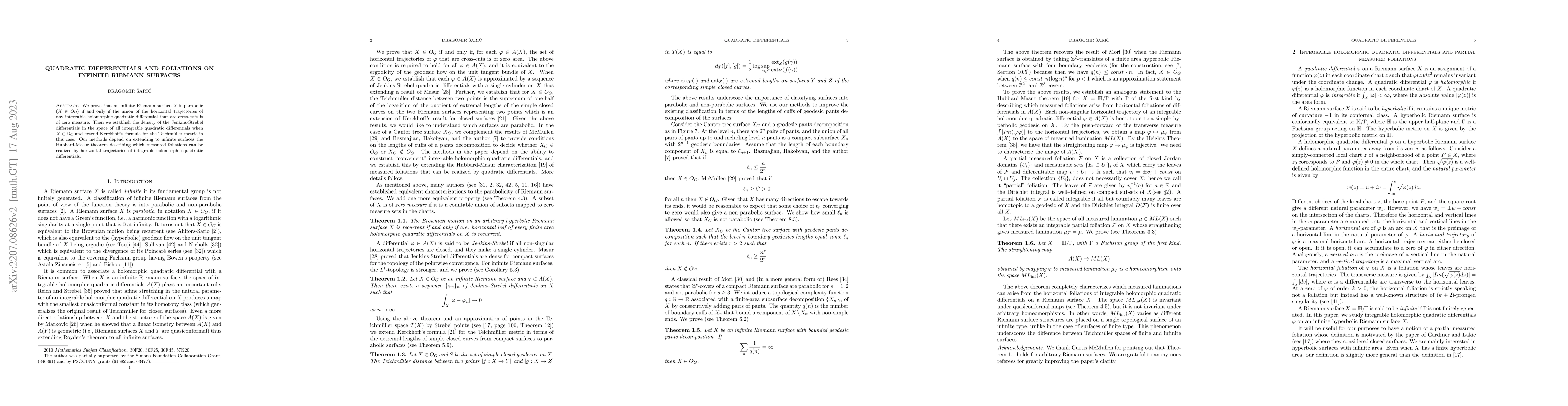 Thumbnail for Quadratic differentials and foliations on infinite Riemann surfaces