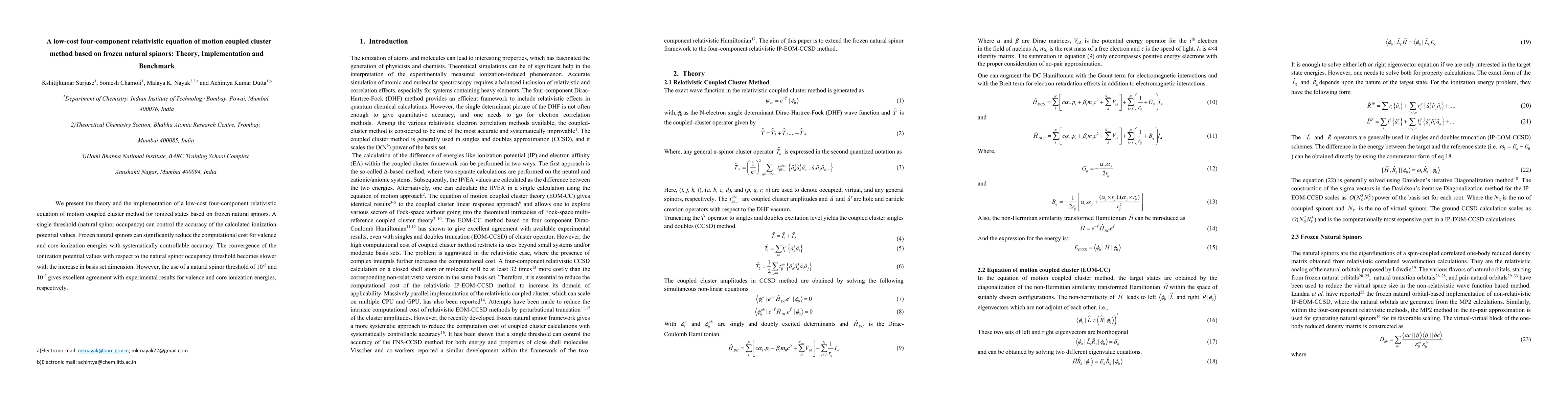Thumbnail for A low-cost four-component relativistic equation of motion coupled
  cluster method based on frozen natural spinors: Theory, Implementation and
  Benchmark