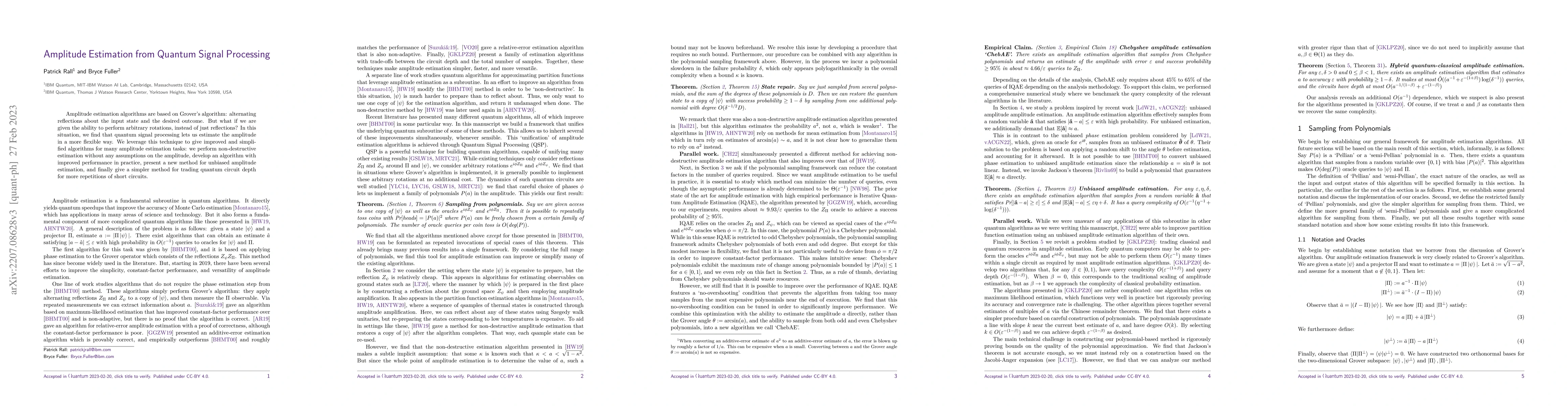 Thumbnail for Amplitude Estimation from Quantum Signal Processing