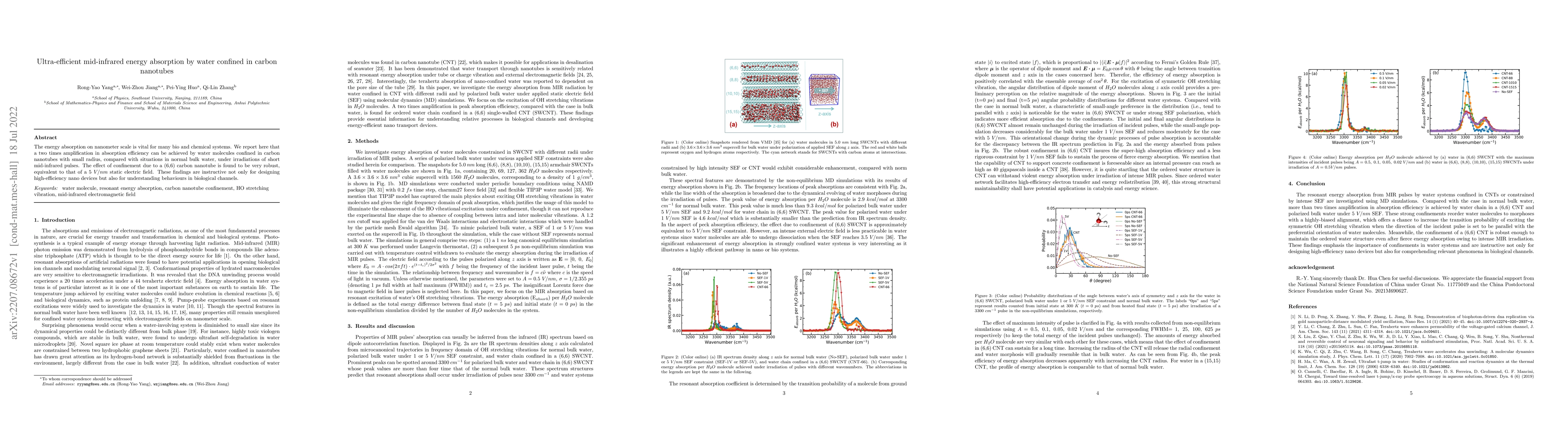 Thumbnail for Ultra-efficient mid-infrared energy absorption by water confined in
  carbon nanotubes