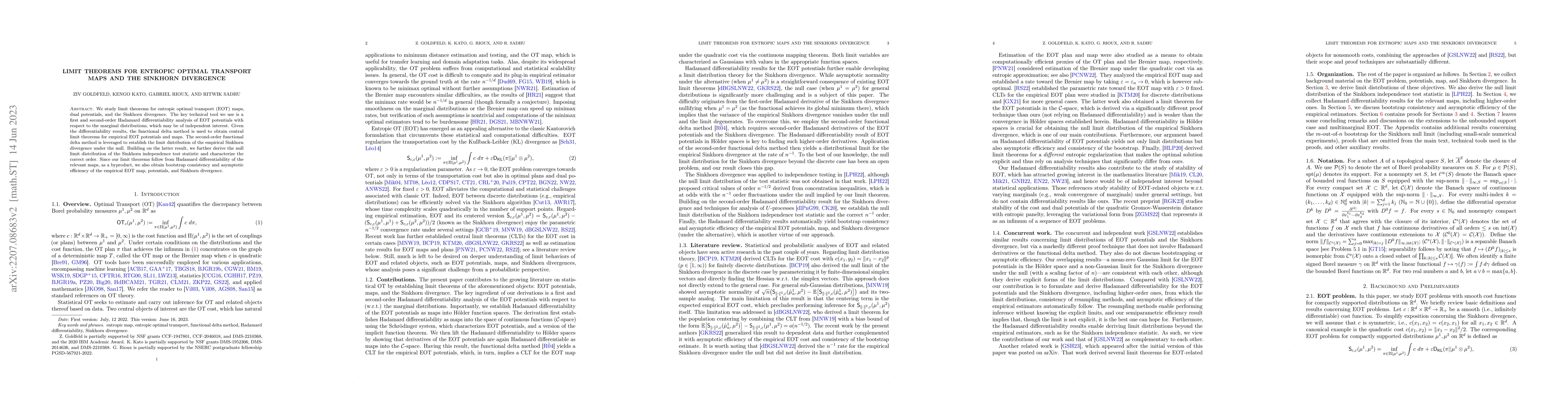 Thumbnail for Limit Theorems for Entropic Optimal Transport Maps and the Sinkhorn
  Divergence