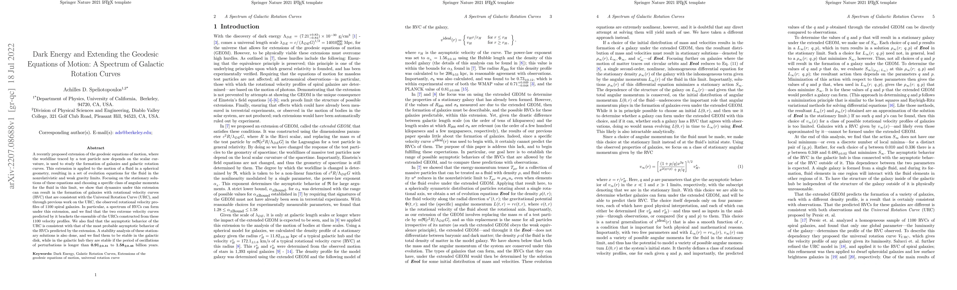 Thumbnail for Dark Energy and Extending the Geodesic Equations of Motion: A Spectrum
  of Galactic Rotation Curves