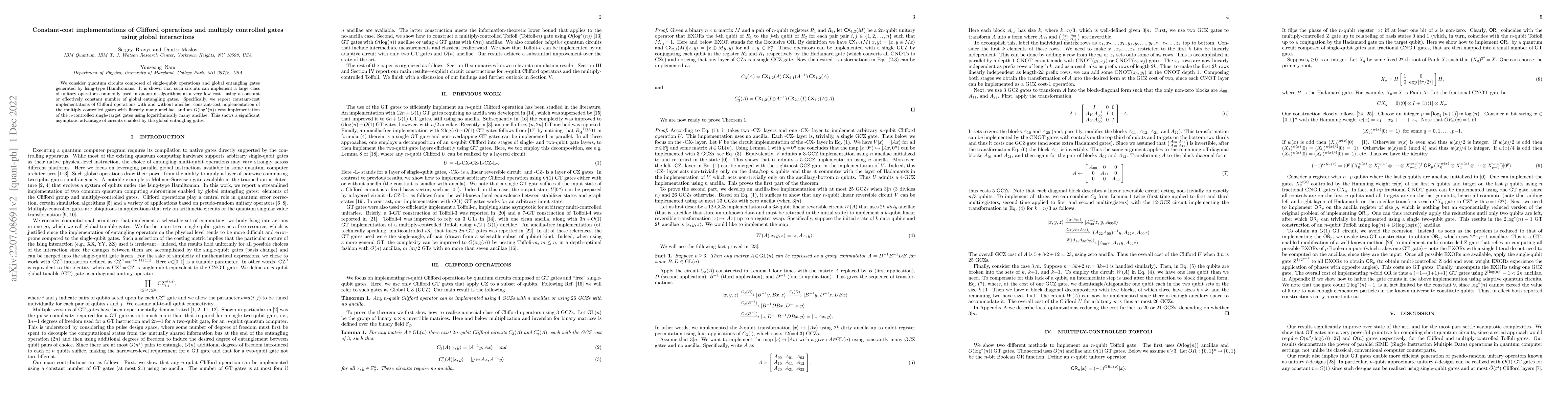 Thumbnail for Constant-cost implementations of Clifford operations and multiply
  controlled gates using global interactions