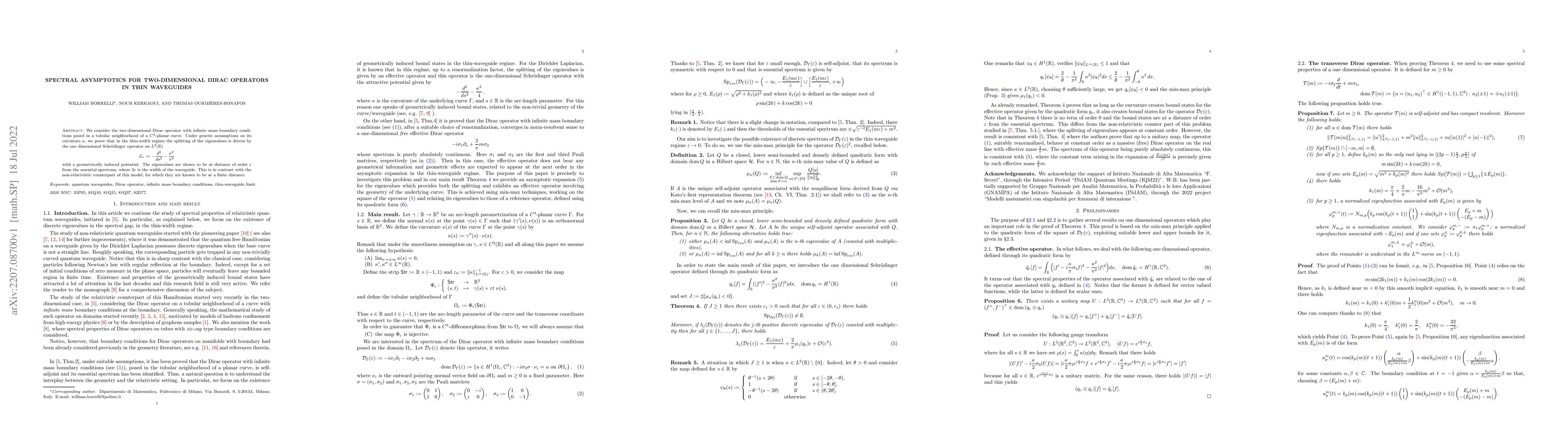 Thumbnail for Spectral asymptotics for two-dimensional Dirac operators in thin
  waveguides