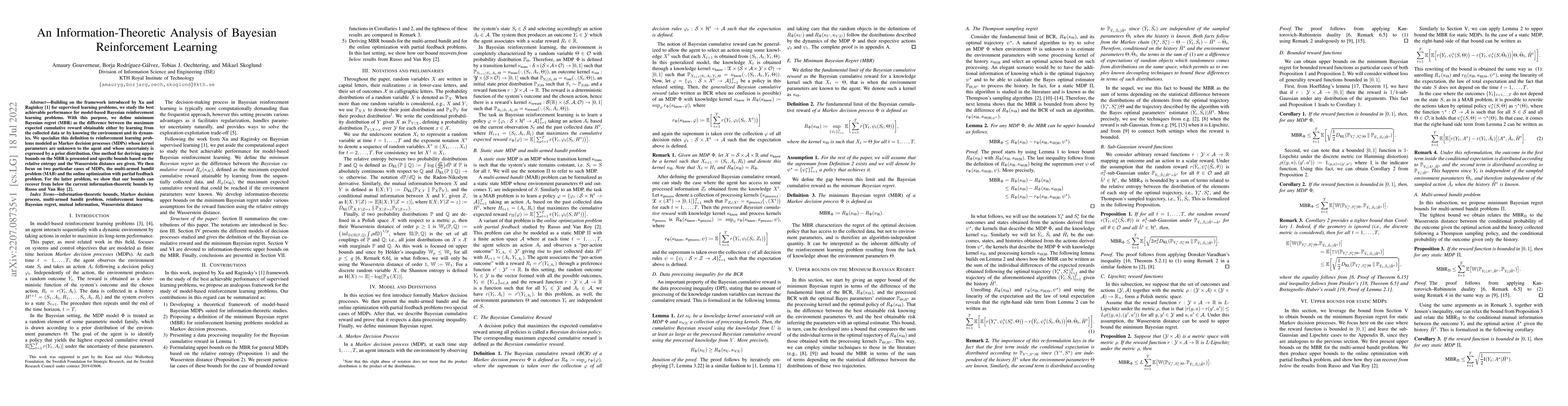 Thumbnail for An Information-Theoretic Analysis of Bayesian Reinforcement Learning