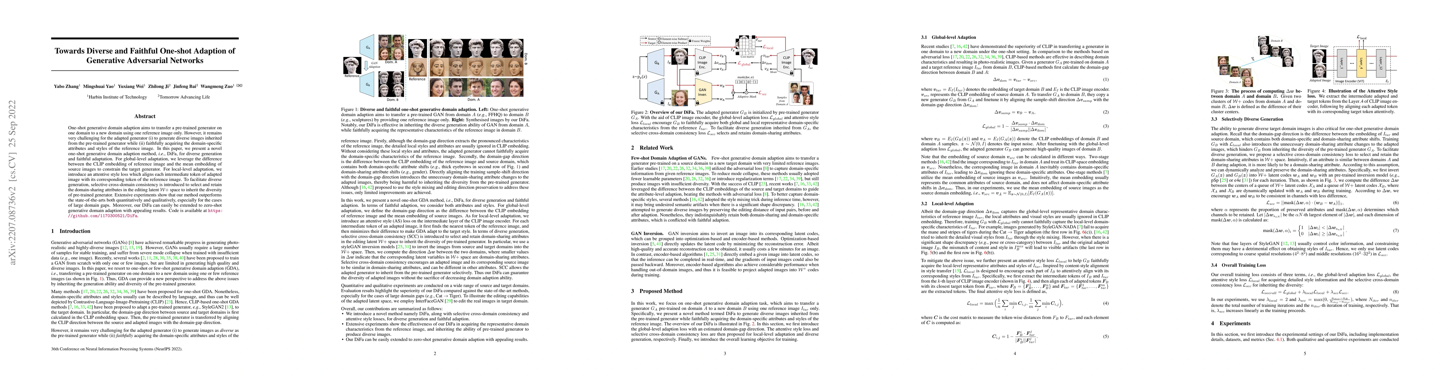 Thumbnail for Towards Diverse and Faithful One-shot Adaption of Generative Adversarial
  Networks