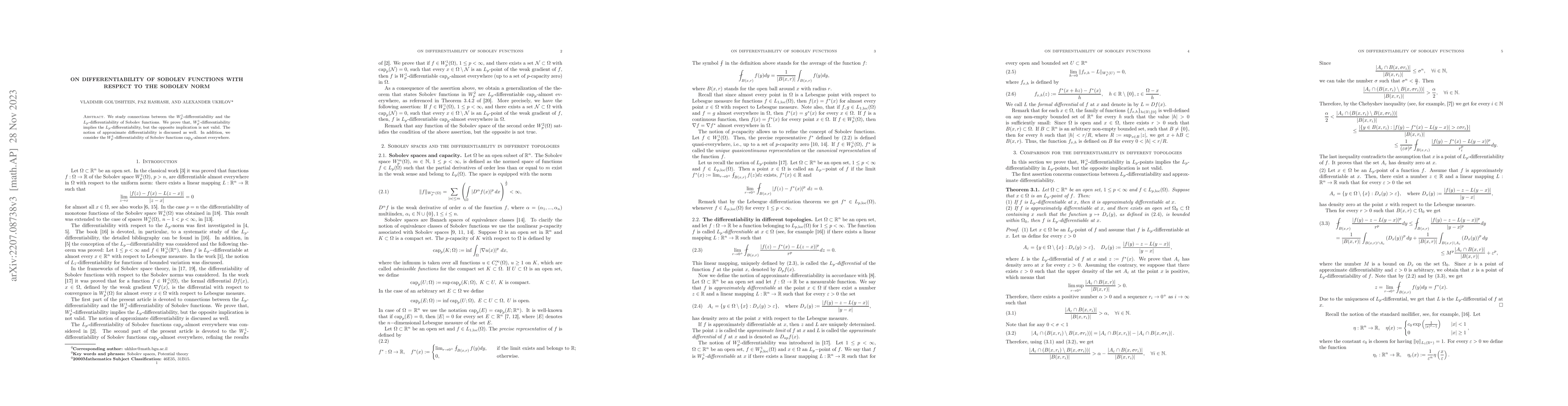 Thumbnail for On differentiability of Sobolev functions with respect to the Sobolev
  norm