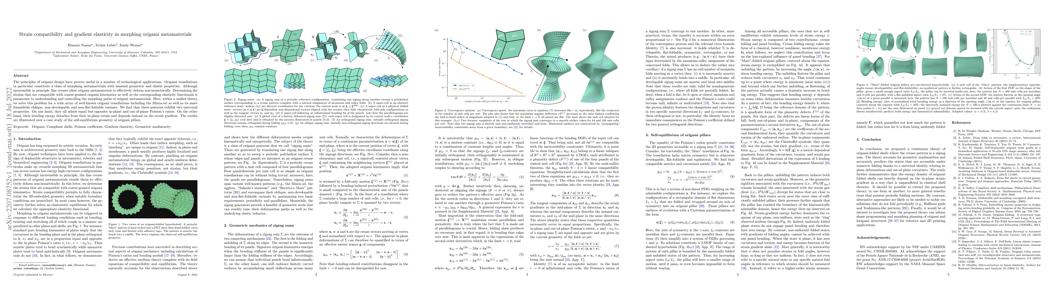 Thumbnail for Strain compatibility and gradient elasticity in morphing origami
  metamaterials
