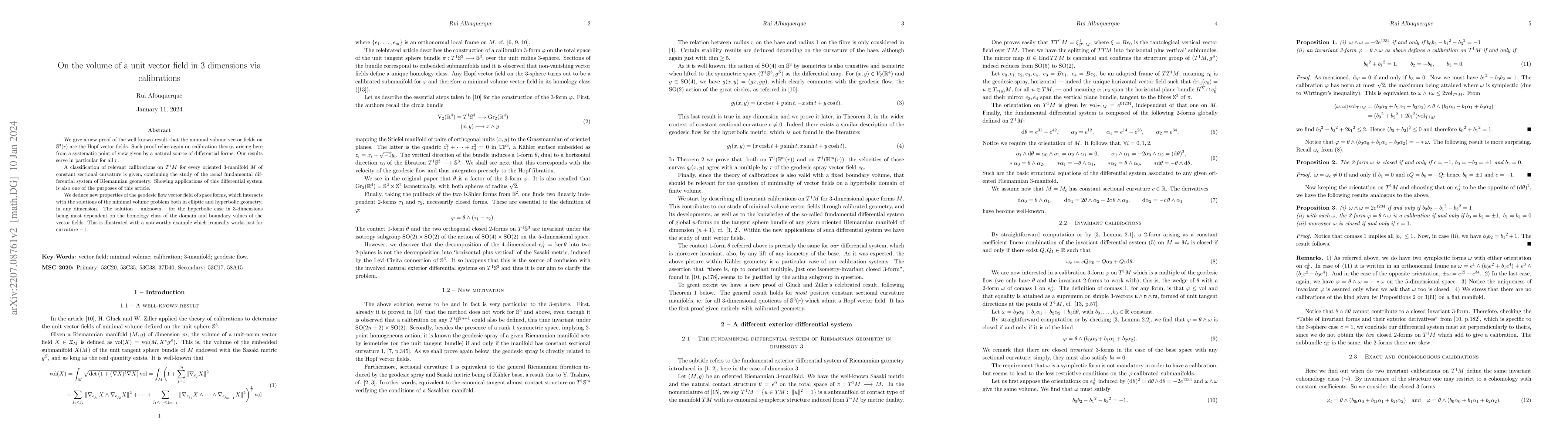 Thumbnail for On the volume of a unit vector field in 3 dimensions via calibrations