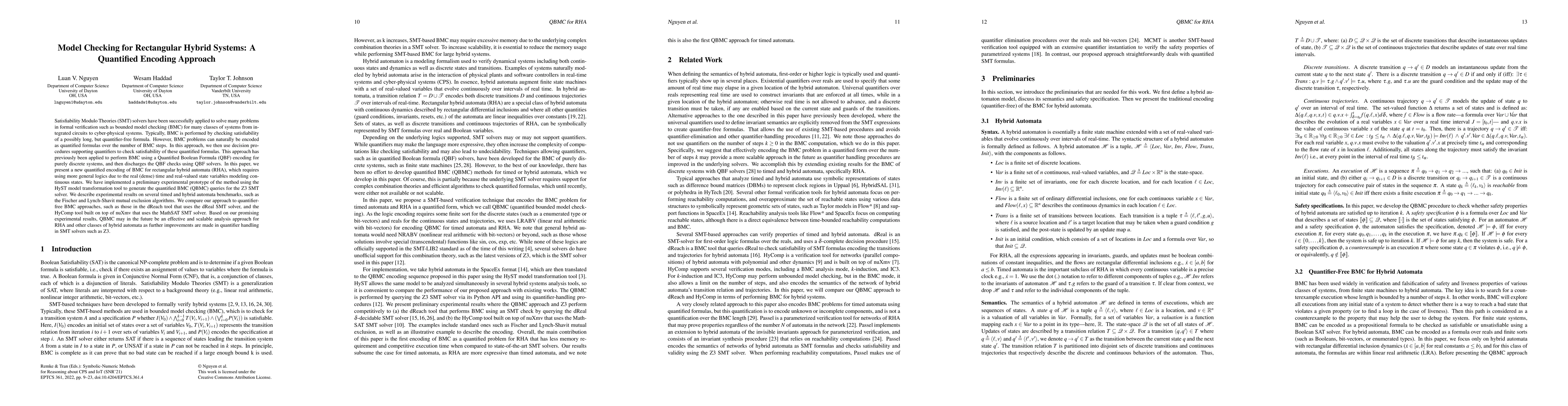 Thumbnail for Model Checking for Rectangular Hybrid Systems: A Quantified Encoding
  Approach