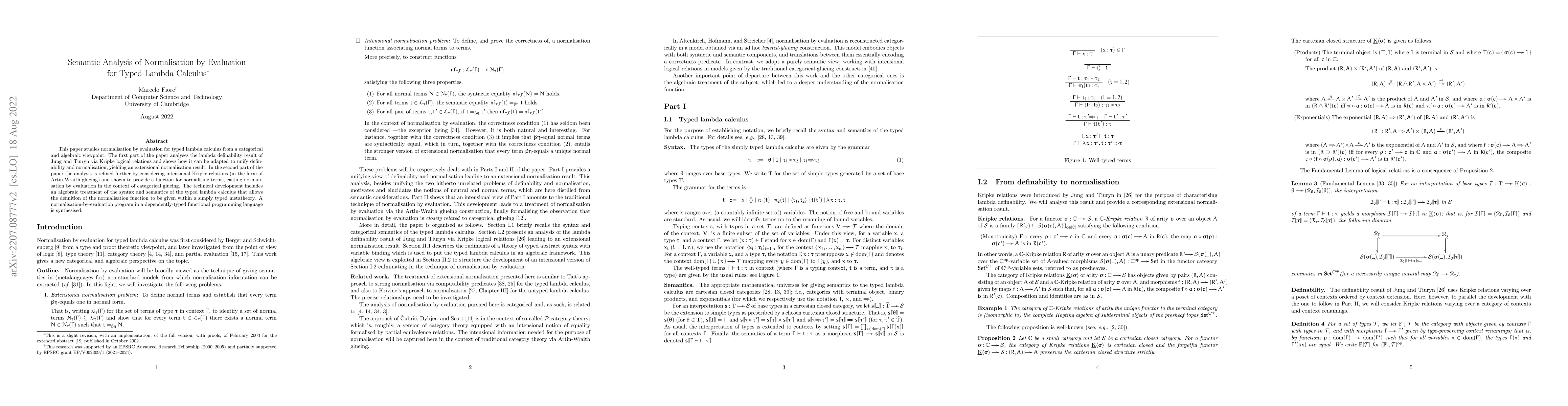 Thumbnail for Semantic Analysis of Normalisation by Evaluation for Typed Lambda
  Calculus