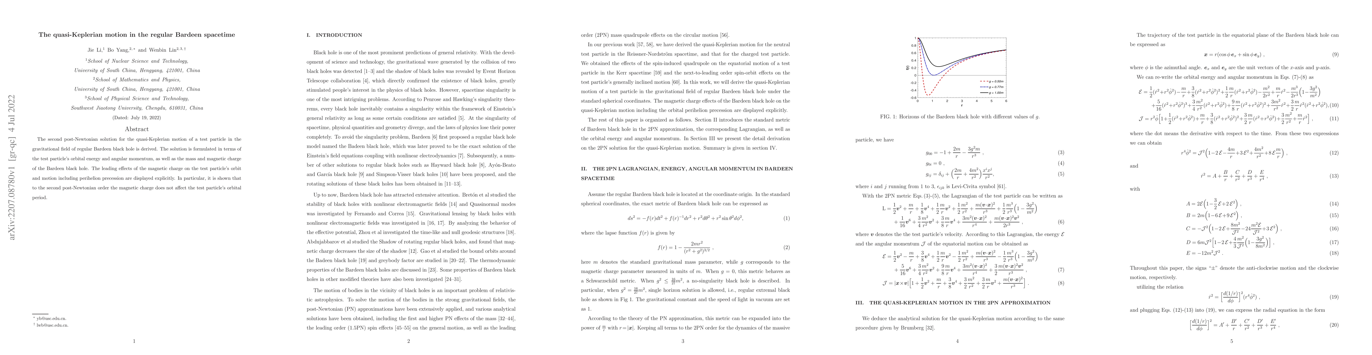 Thumbnail for The quasi-Keplerian motion in the regular Bardeen spacetime
