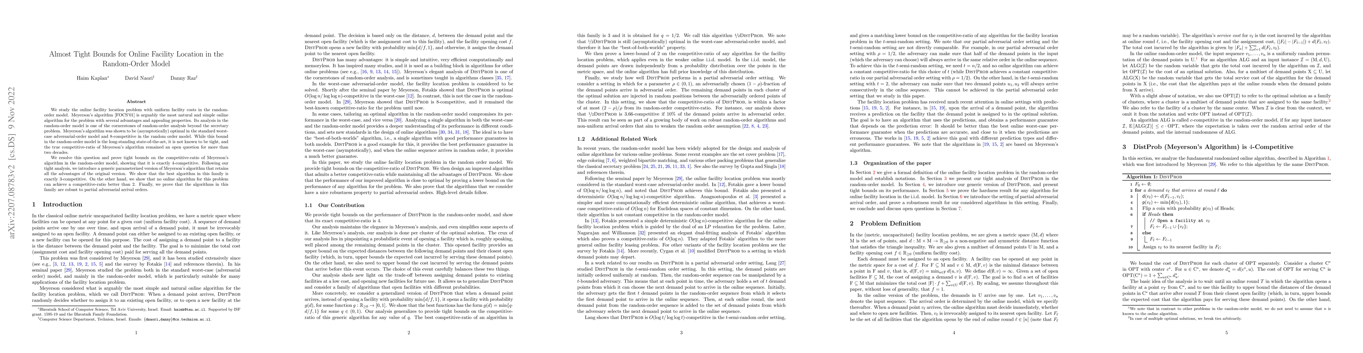 Thumbnail for Almost Tight Bounds for Online Facility Location in the Random-Order
  Model