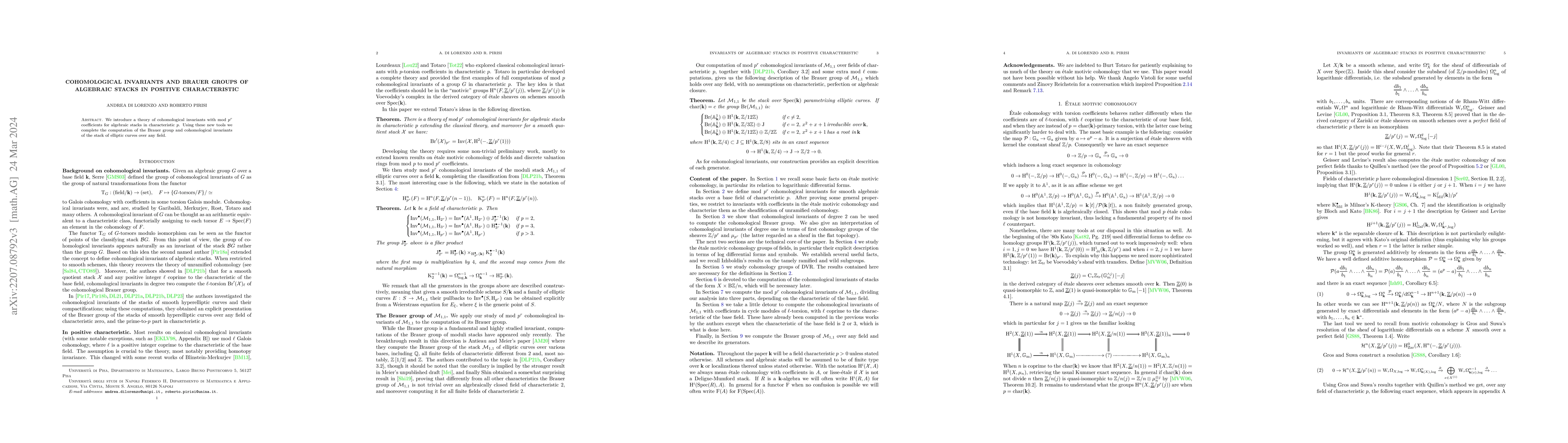 Thumbnail for Cohomological invariants and Brauer groups of algebraic stacks in
  positive characteristic
