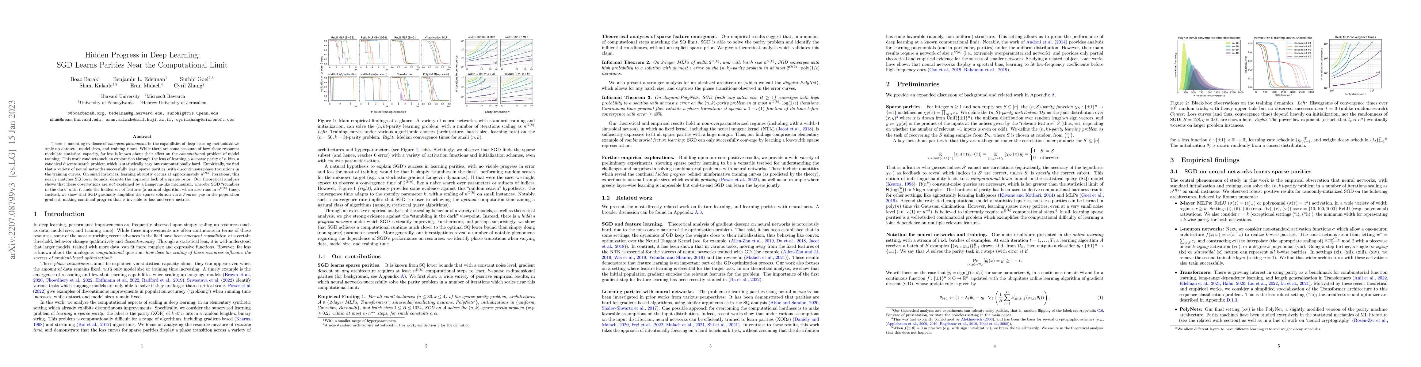 Thumbnail for Hidden Progress in Deep Learning: SGD Learns Parities Near the
  Computational Limit